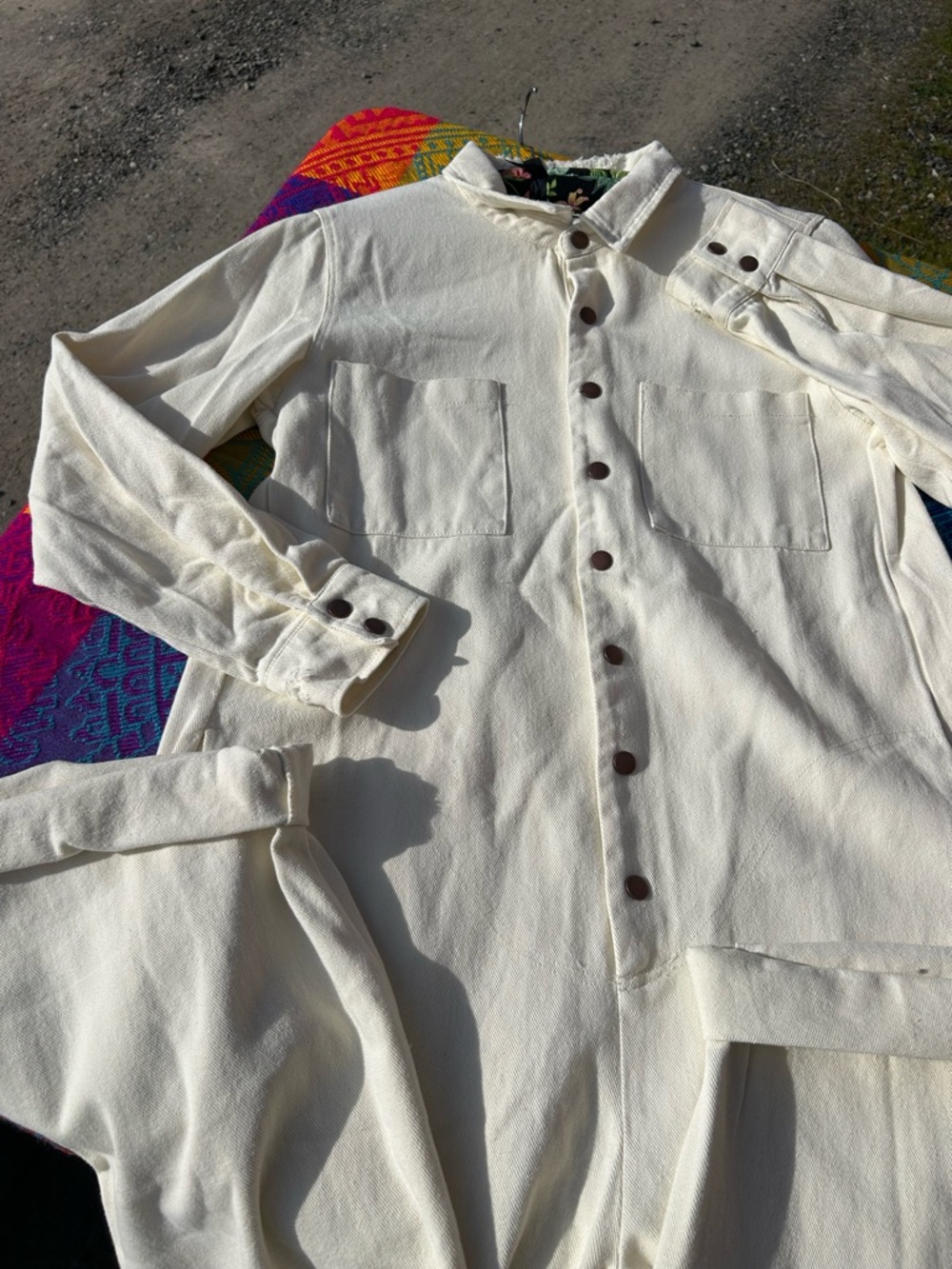 Bucket List Sarah Jumpsuit Tan Button-Up Denim Utility Jumpsuit size medium - Picture 10 of 16